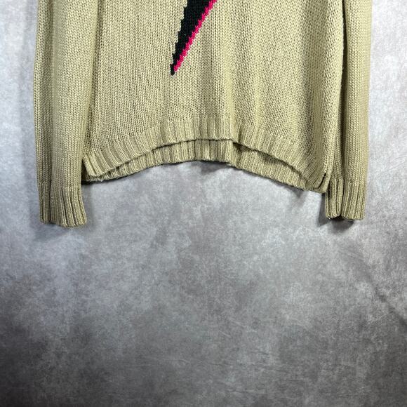 Wooden Ships Sweater Womens Size M/L Tan Knit Mohair Wool Blend Lightning Bolt - Picture 3 of 8